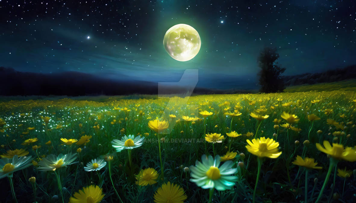 Spring Fields Night Flower Field at Night by SanShow on DeviantArt