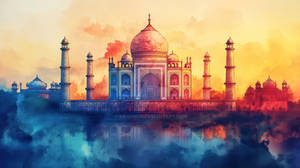 Taj Mahal in Evening Glow Watercolor