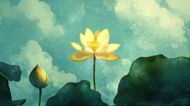 Golden Lotus Under a Serene Sky
