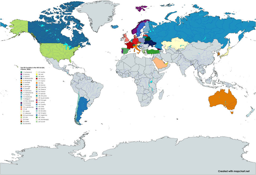 Top 50 countries in HDI list by Nikitelyandia1924 on DeviantArt