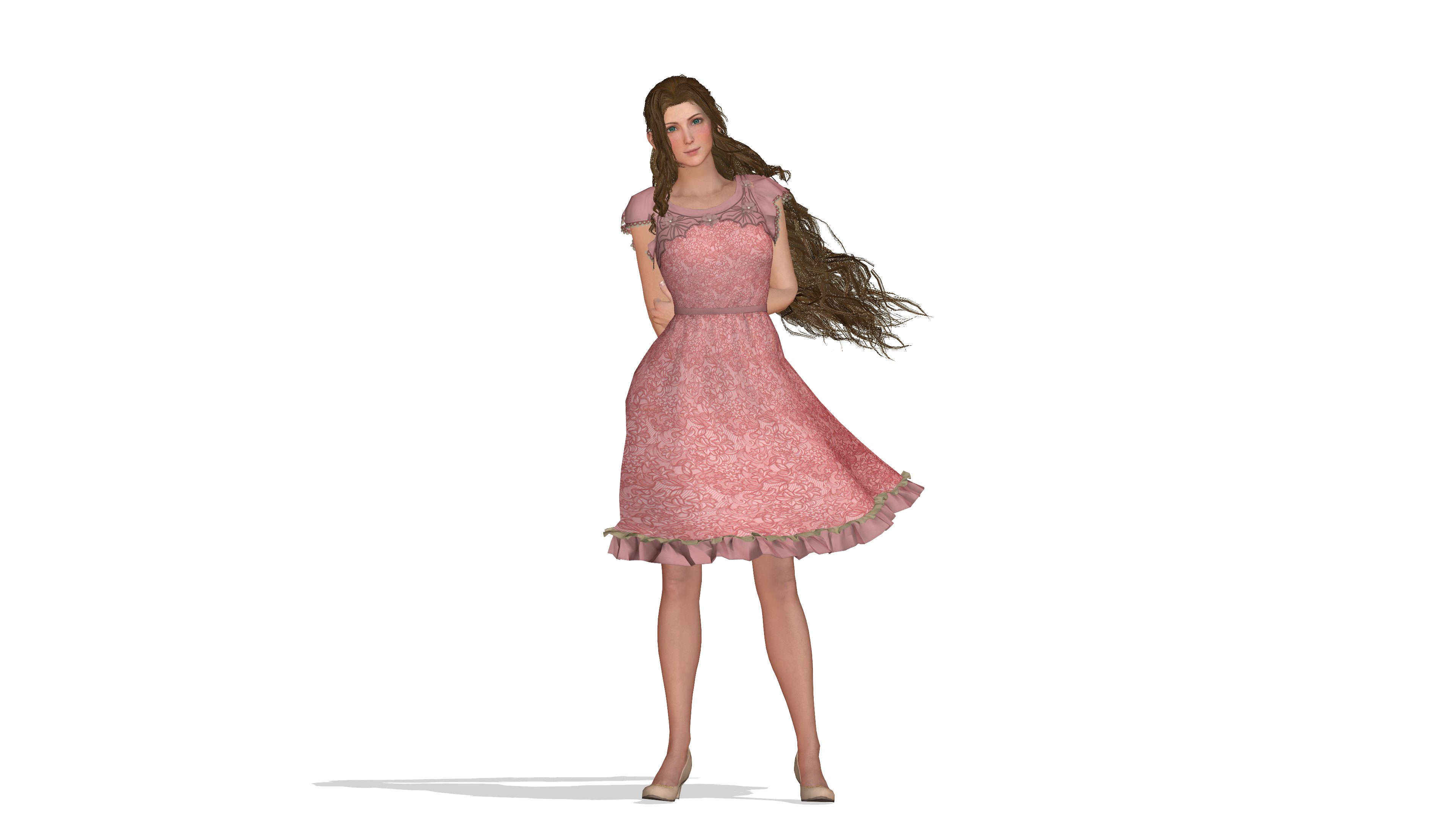 aerith simple pink dress Aerith holds onto Zack's memories with ribbon, flowers, and pink dress