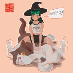 Angry witch with cat