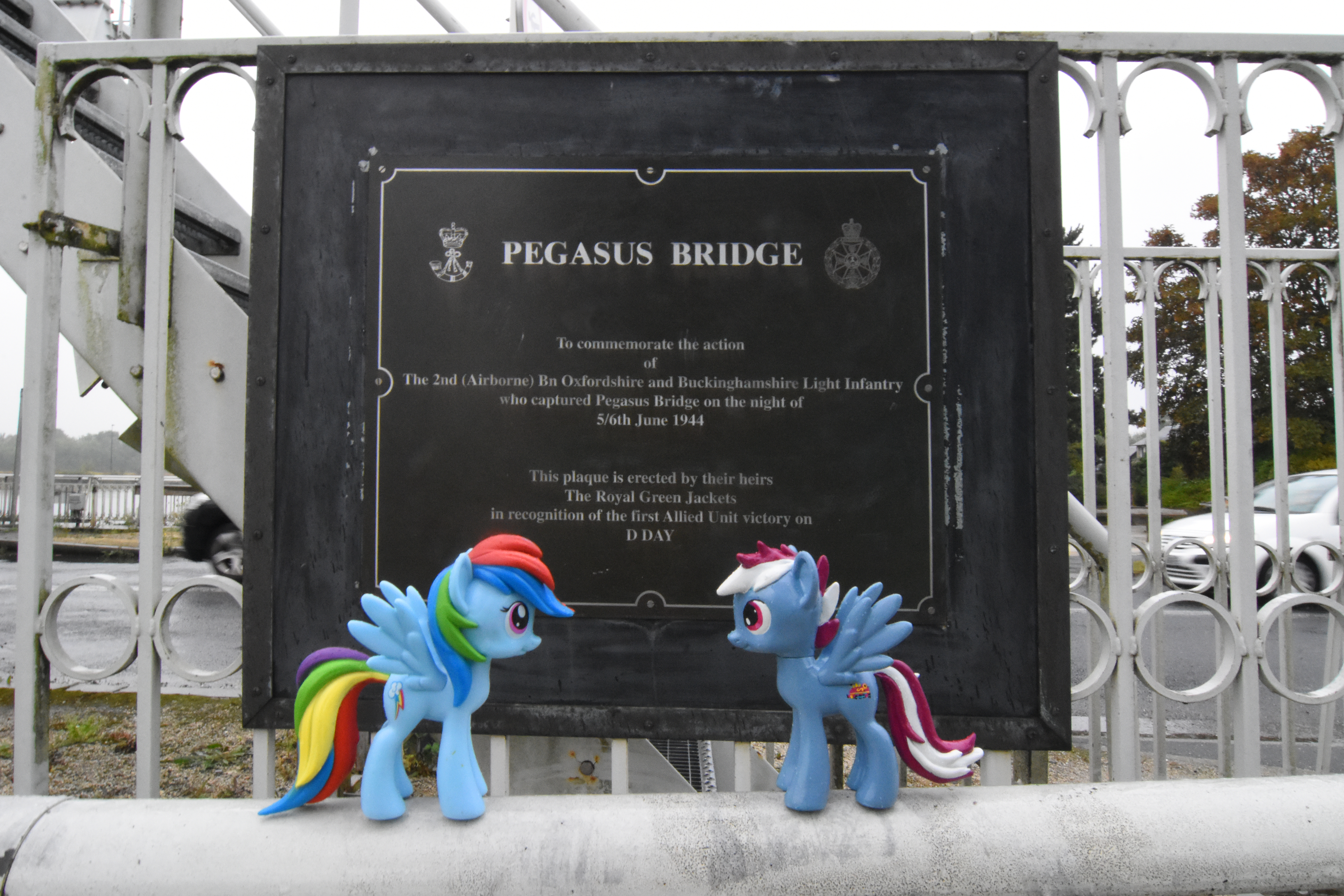 Rainbow Dash and Steam Loco at the Pegasus Bridge