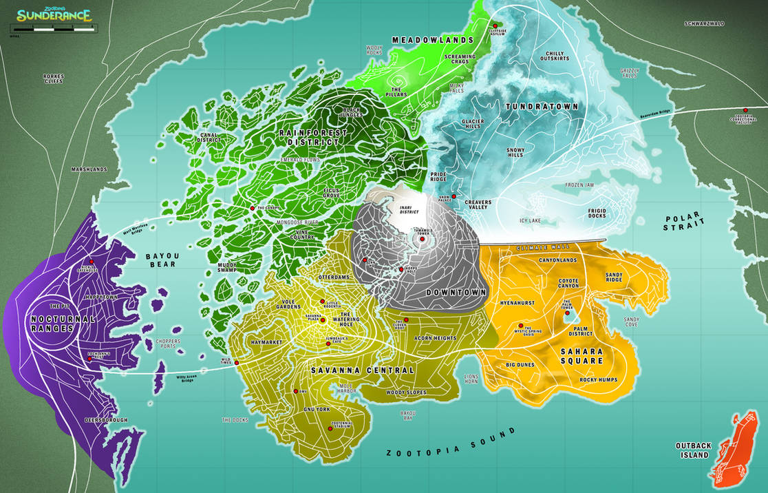 Zootopia Districts Map Sunderance - Map of Zootopia by TheWyvernsWeaver on DeviantArt