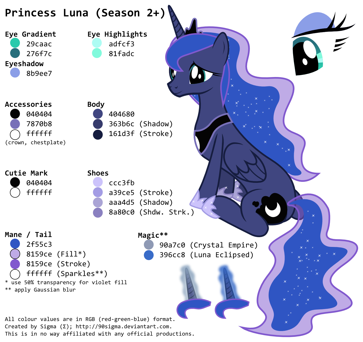 Princess Luna's (Season 2+) Colour Palette