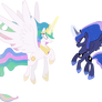Celestia and Luna Attacking (Ponies) (Coloured)