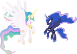 Celestia and Luna Attacking (Ponies) (Coloured)