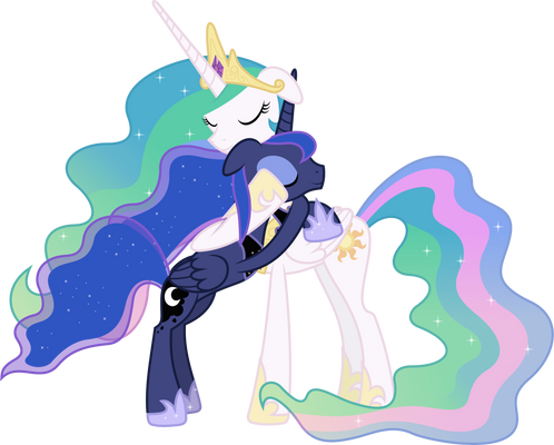 Celestia and Luna Hugging (Redux)