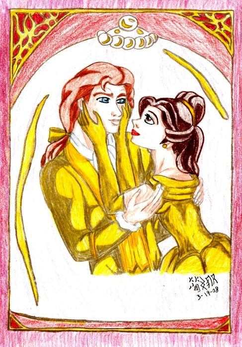 Belle and Prince Adam in Gold