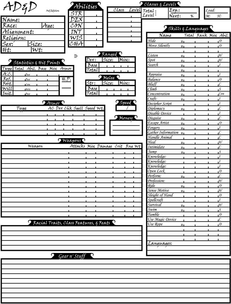 ADnD character sheet by Jector on DeviantArt