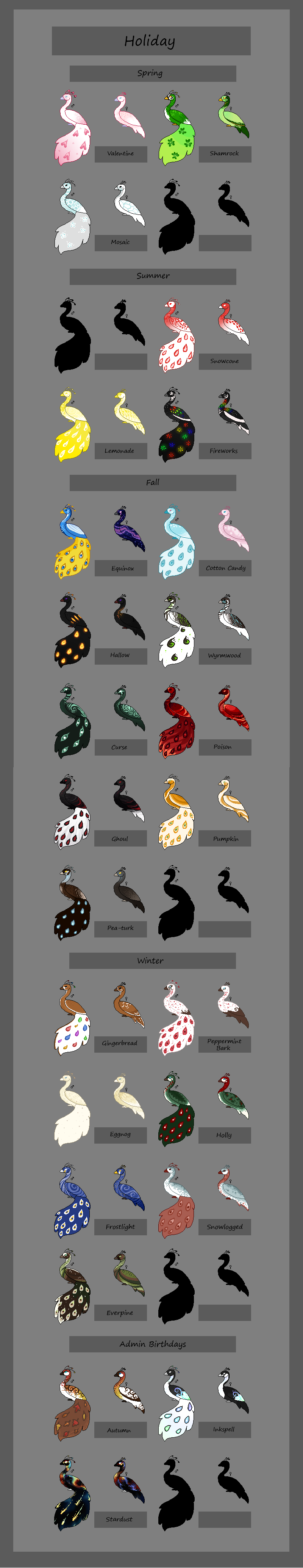 Peafowl Friesian Color Chart - Holiday