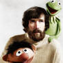 Jim Henson together with Ernie and Kermit the Frog