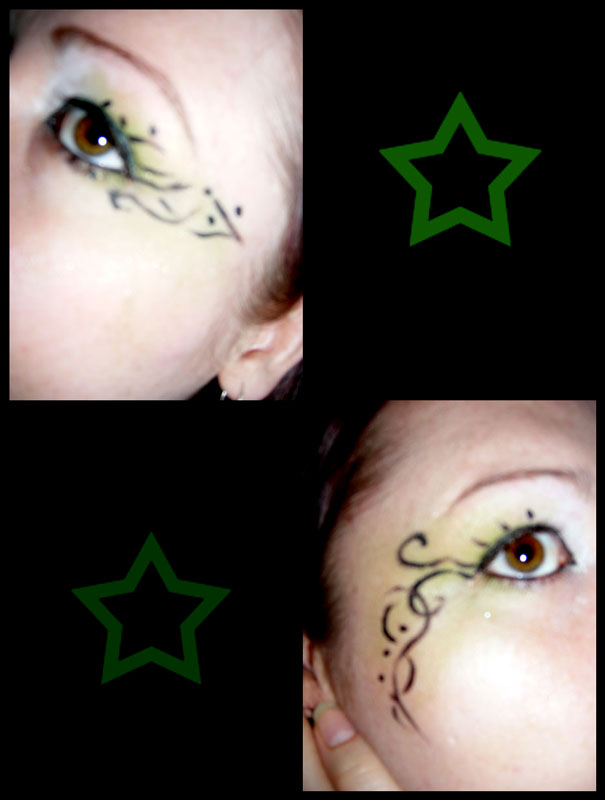 Green shadow, black eyeliner