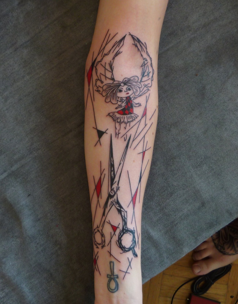 scissor and fairy abstract tattoo