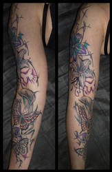 butterfly and lily abstract tattoo