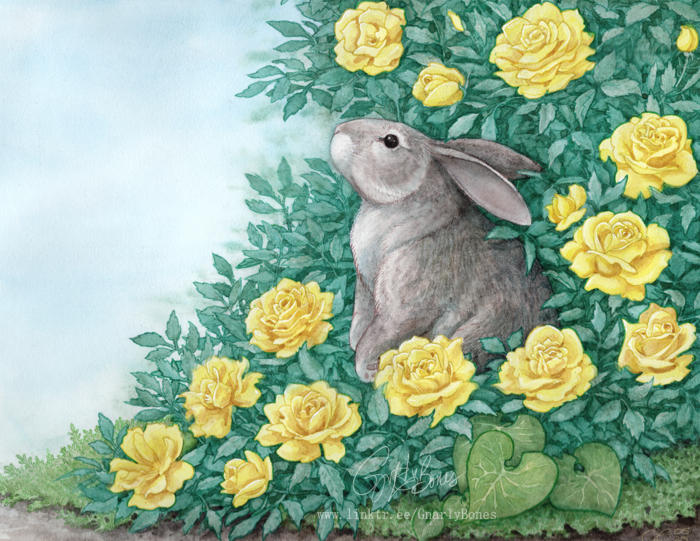 Rabbit in the Rose Bush by gnarly-bones on DeviantArt