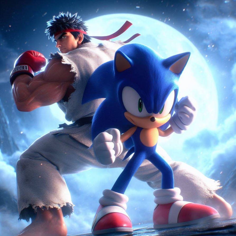 Ryu and Sonic by WorldOfNetty on DeviantArt