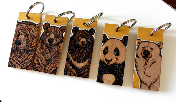 Gold Bear Keyrings Pyrography