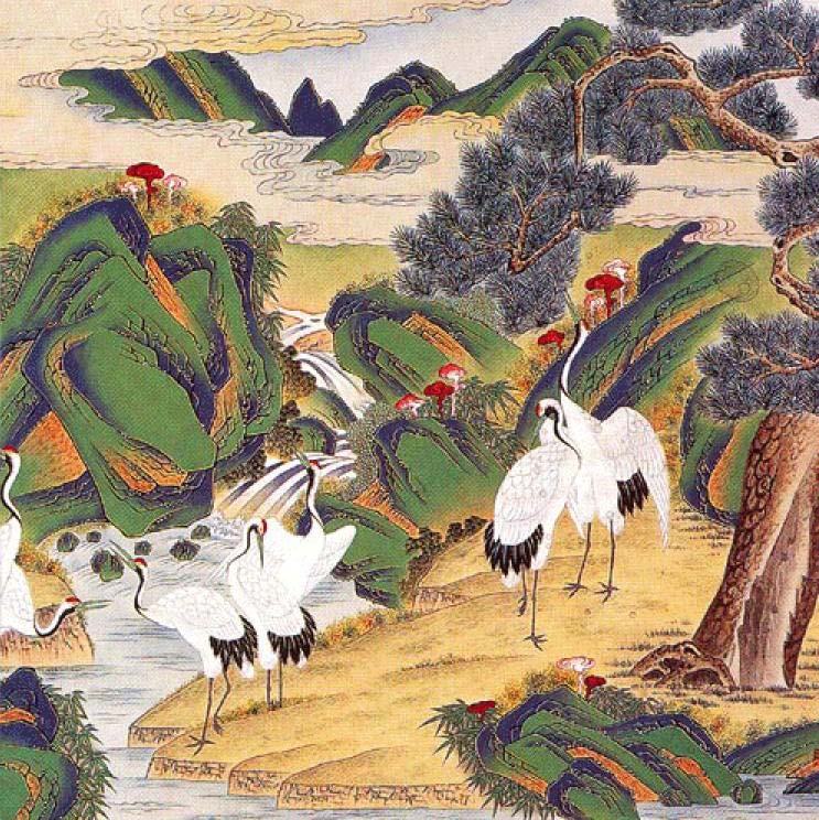 Minwha(Korean Folk art)-pines and cranes