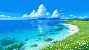 Serene Coast with Daisy Fields