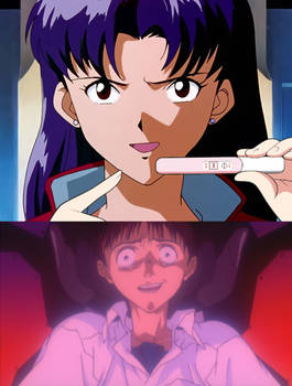 Misato reminding Shinji she is pregnant 