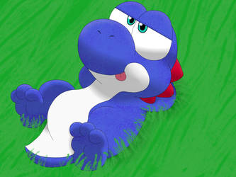 Blue Yoshi Laying in Grass