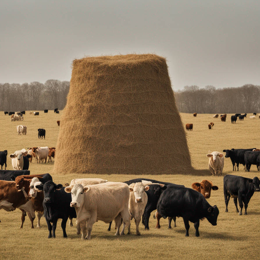 Haystack Surrounded By Cattle