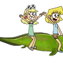 Lori and Leni Loud ride on their Dinichthys