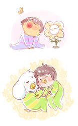 Baby Frisk, Asriel, and Chara