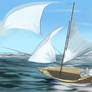 Sailing boat in strong wind