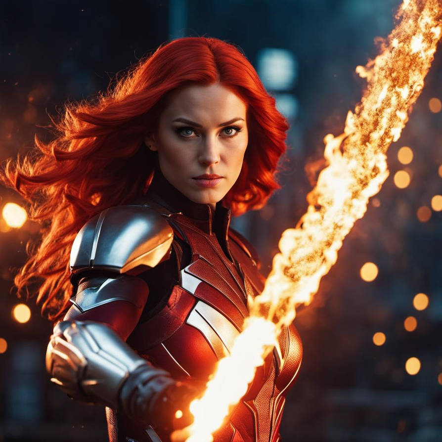 Red Fire Superhero Female hero DC universe fire power red hair by DrewIsHereToStay on ...