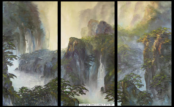 A Chinese Landscape in three panels