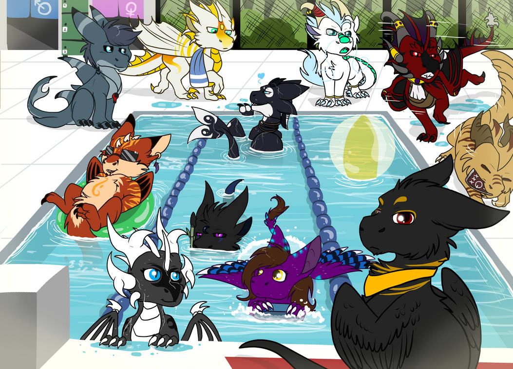 Swimming pool party chibi dragon by Anais-thunder-pen on DeviantArt