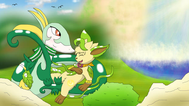 Grass type friends and the Waterfall