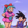 Bulma and kid Goku 