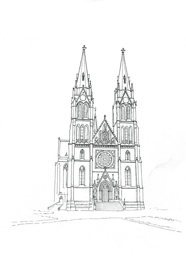 Church of St Ludmila in Prague - lineart