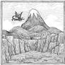 Smaug flying over the Lonely Mountain (Inktbr D12)