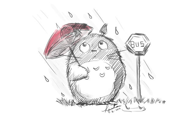 Totoro In The Rain By Nahsiah On Deviantart