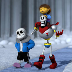 Frisk Sans and Papyrus in Snowdin (Undertale C4D)