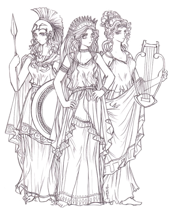 Lineart - Olympian Goddesses - by tomuyu on DeviantArt