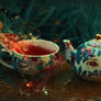 3. Floral teacups and teapots