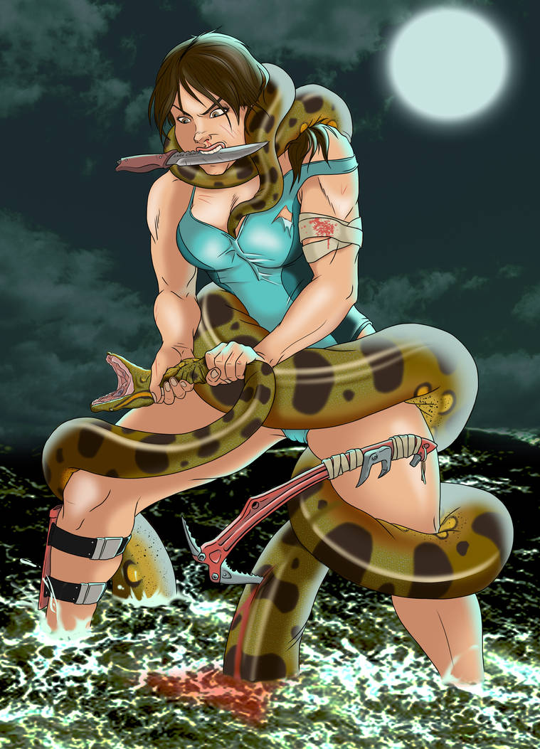 Shadow of the Snake Slayer: Lara Croft Vs Anaconda by Hercu-