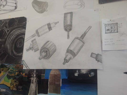 Pencil Sketch of a Motor Piece