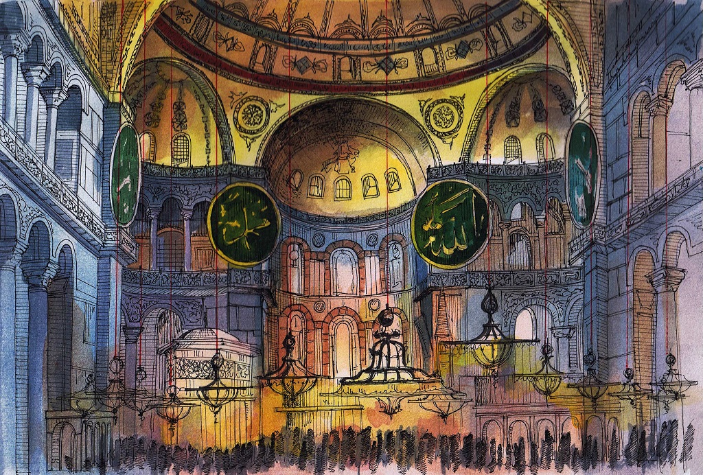 Hagia Sophia Interior Sketchbook Watercolor By Msriin On