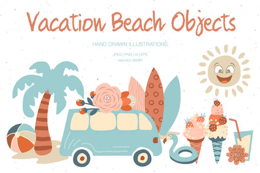 Vacation Beach Objects Illustrations