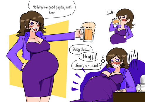 Drunk Pregnant office women with her inflation bel