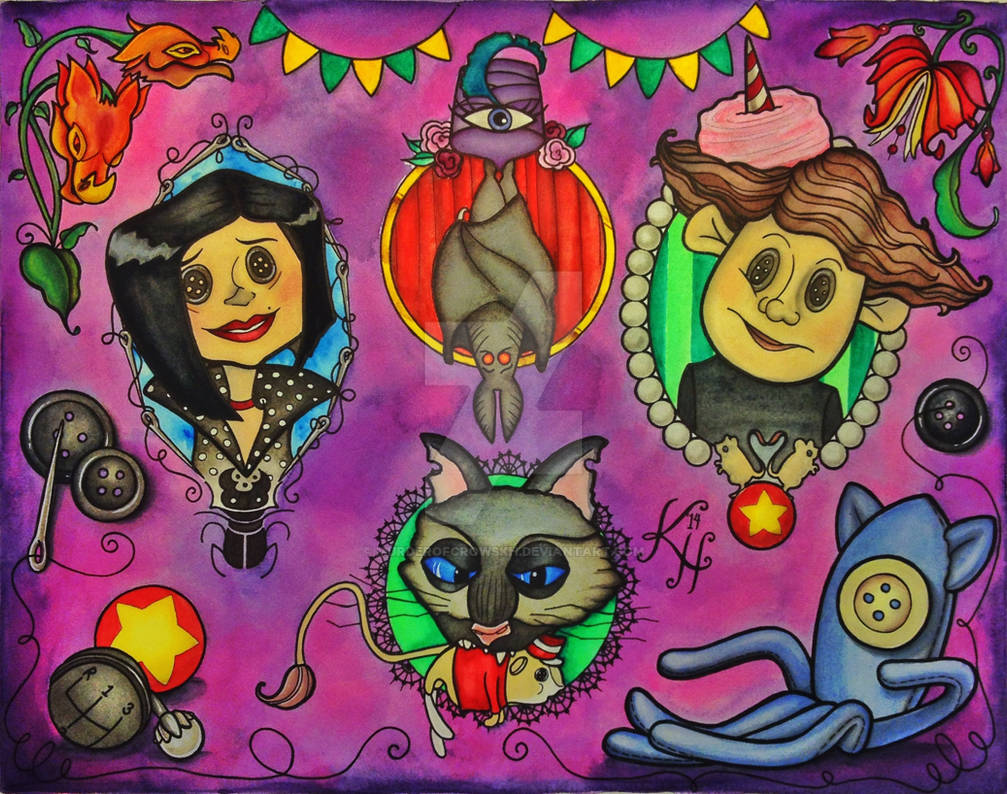 Coraline Tattoo Flash Fan Art by MurderOfCrowsKH on DeviantArt