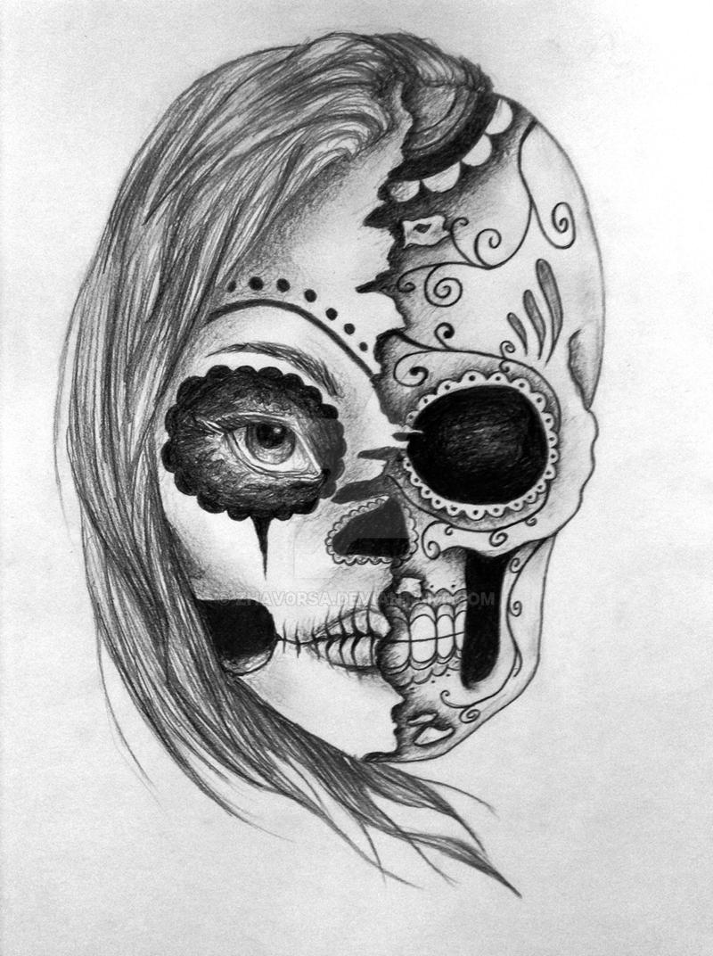 Half face / half skull by zhav0rsa on DeviantArt