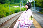 Yukata girl and railway by MinoruneTomo