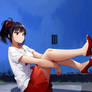 Ponytail and red pumps